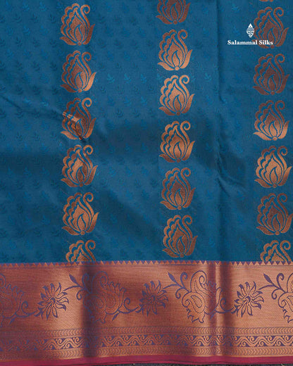Semi Silk Saree - Red Colour Body With Contrast Dual Tone Green Blouse