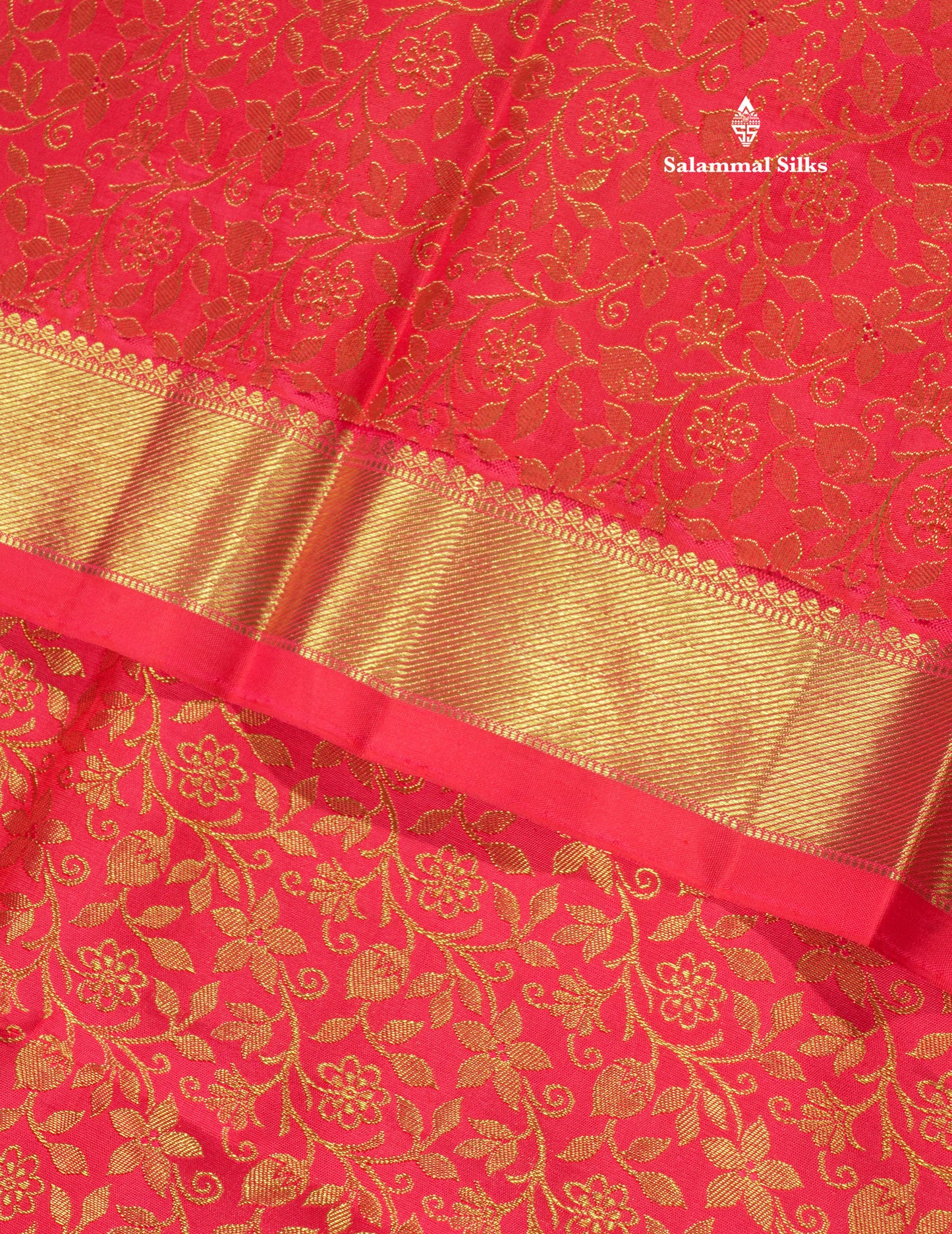 Reddish Pink Pure Kanjivaram Silk Saree 3G Zari with Traditional Gold Zari Border