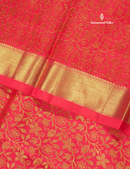 Reddish Pink Pure Kanjivaram Silk Saree 3G Zari with Traditional Gold Zari Border