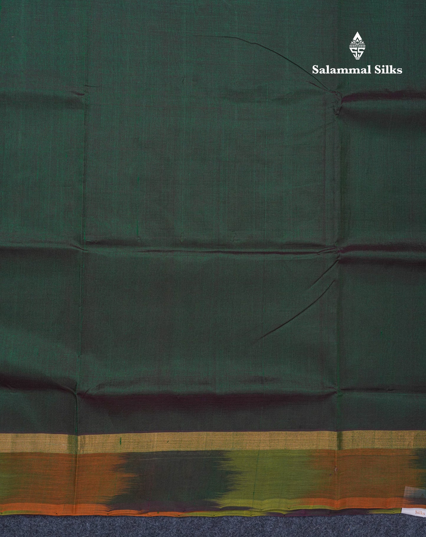Bottle Green Plain Pure Silk Cotton Saree With Contrast Mustard Yellow Blouse
