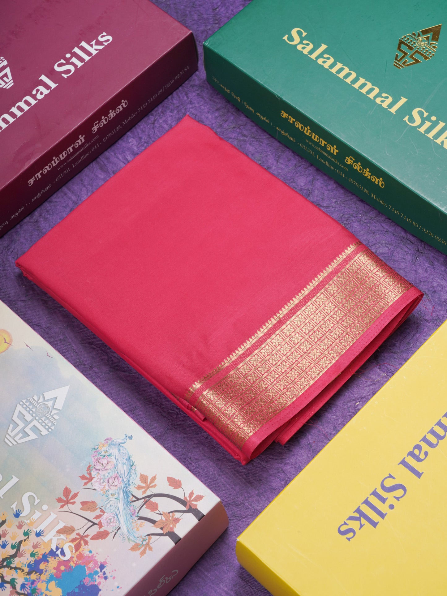 Pink Plain Semi Mysore Crepe Saree With Traditional Border