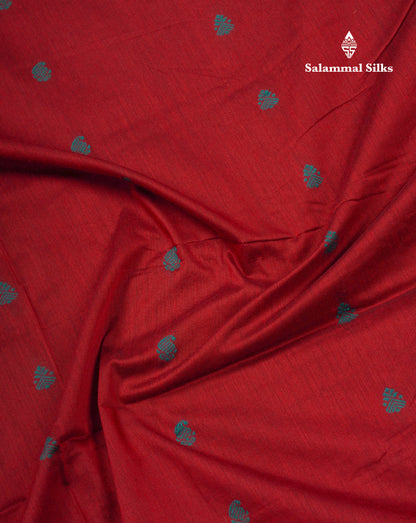 Reddish Maroon Kalyani Cotton Saree With Contrast Peacock Green Border