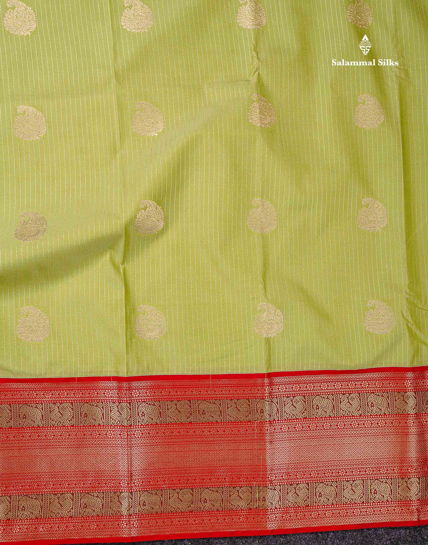 Semi Silk Saree -  Pista Green Zari Lines Butta With Contrast Redish Pink Traditional Evening Morning Border