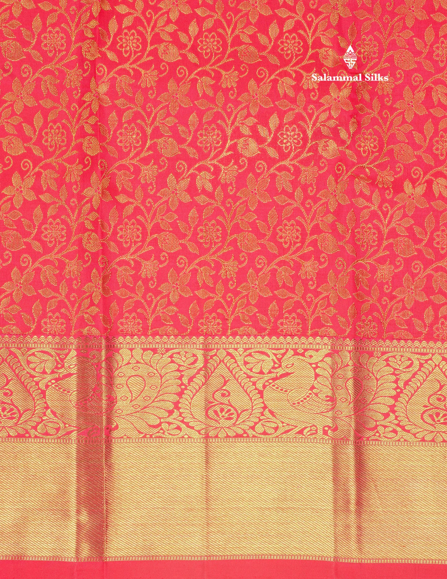 Reddish Pink Pure Kanjivaram Silk Saree 3G Zari with Traditional Gold Zari Border