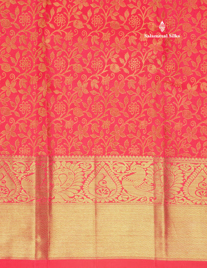 Reddish Pink Pure Kanjivaram Silk Saree 3G Zari with Traditional Gold Zari Border