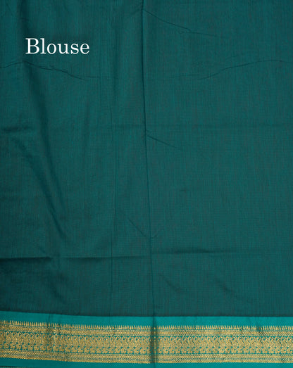 Reddish Maroon Kalyani Cotton Saree With Contrast Peacock Green Border