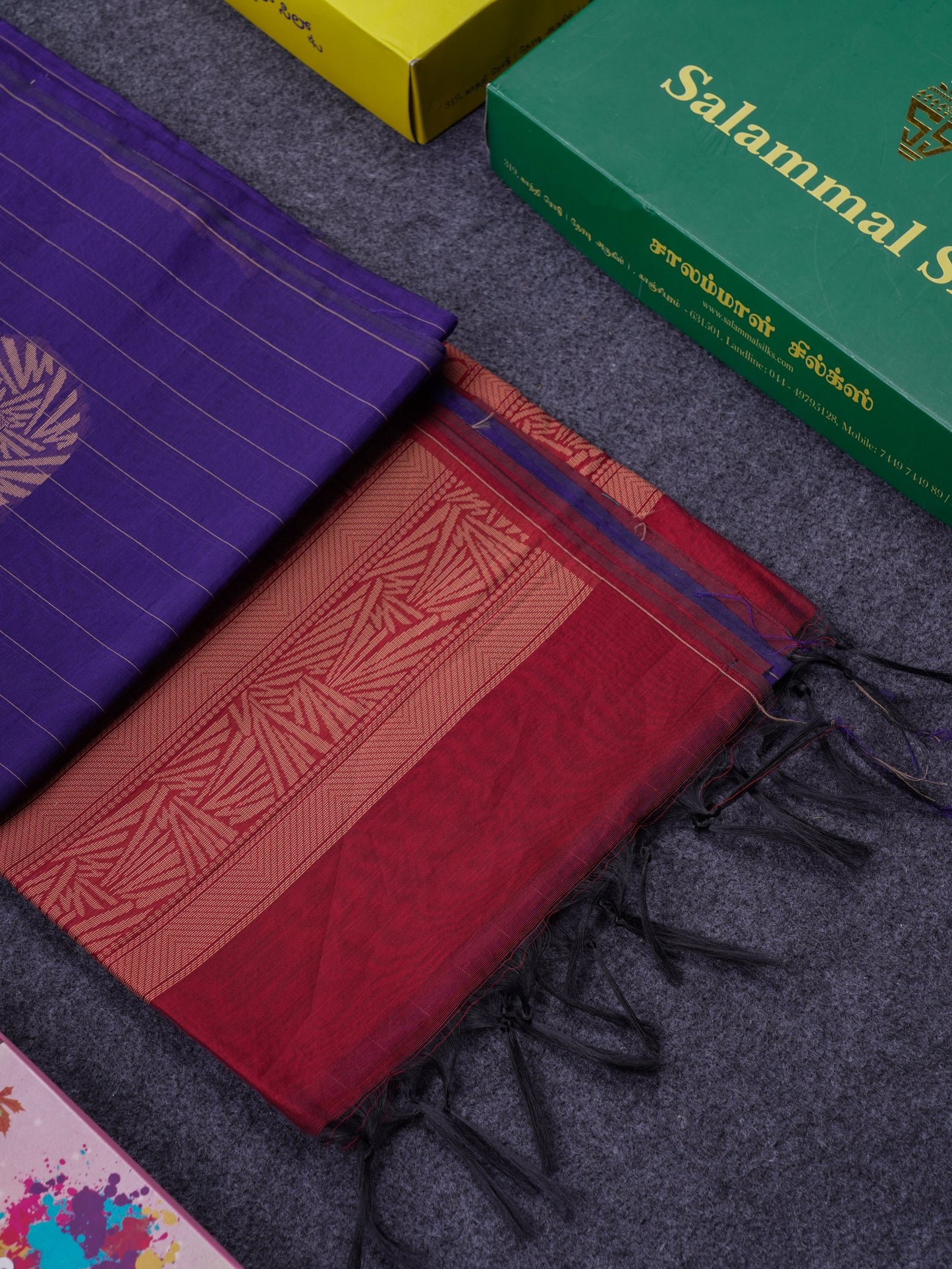 Beautiful Violet Fancy Kora Cotton Saree With Contrast Maroon Blouse