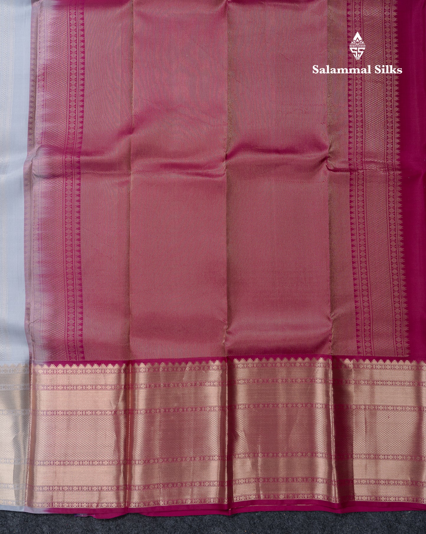 Beautiful Blueish Grey Pure Kanjivaram Silk Saree With Traditional Evening Morning Border