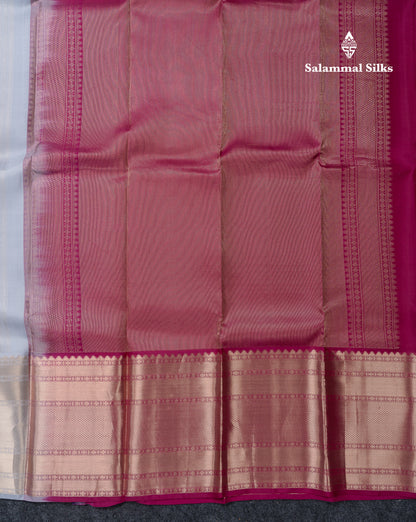 Beautiful Blueish Grey Pure Kanjivaram Silk Saree With Traditional Evening Morning Border