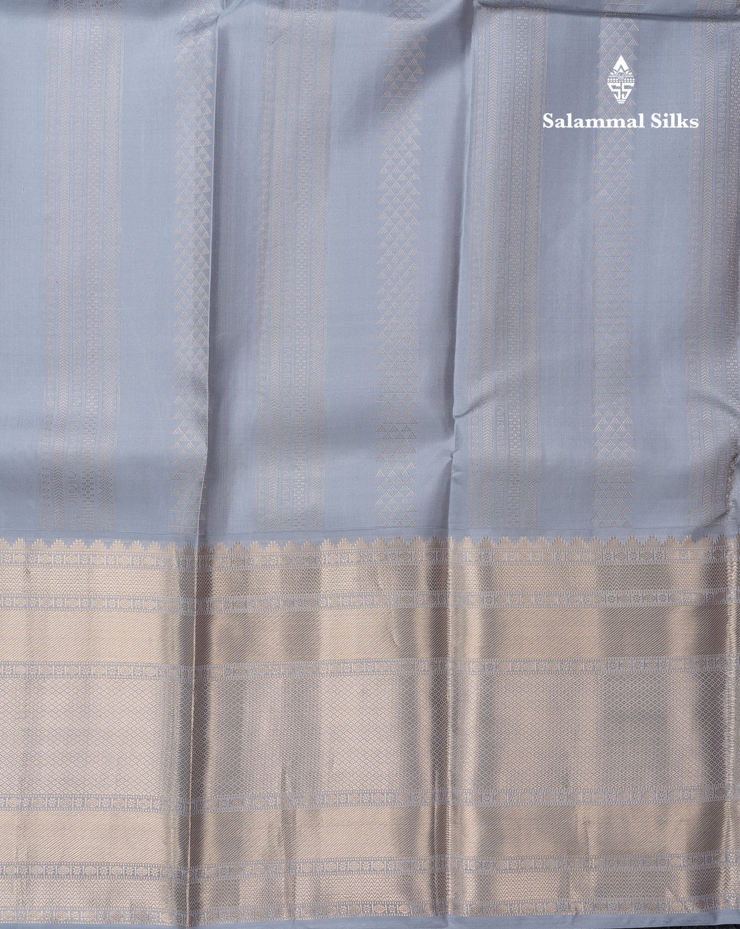 Beautiful Blueish Grey Pure Kanjivaram Silk Saree With Traditional Evening Morning Border