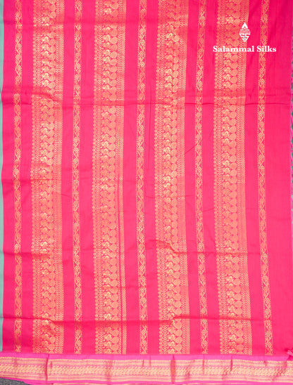 Dual Tone Green Kalyani Cotton Saree With Contrast Magenta Pink Border