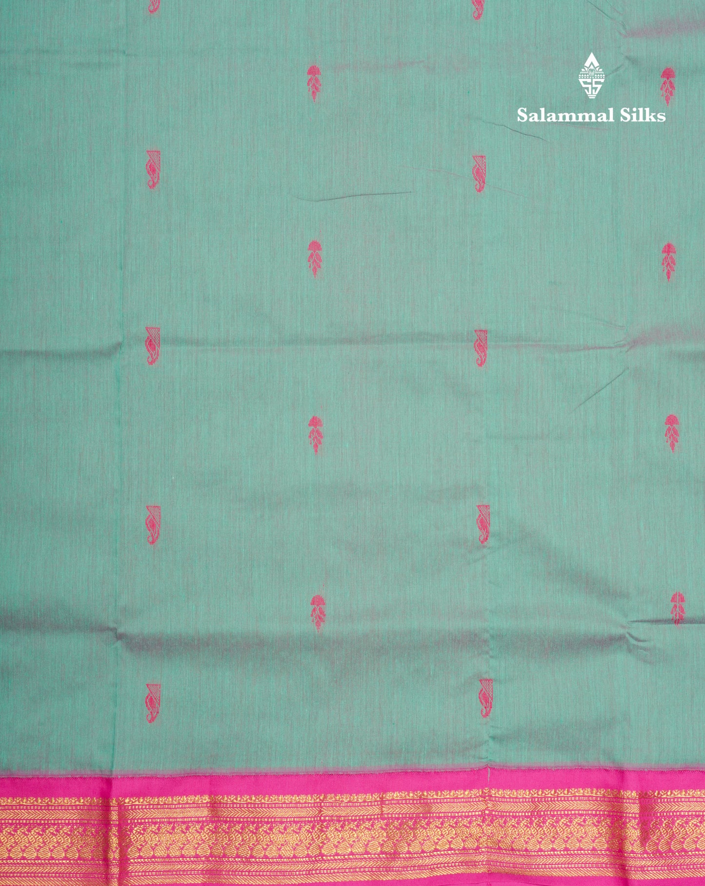 Dual Tone Green Kalyani Cotton Saree With Contrast Magenta Pink Border