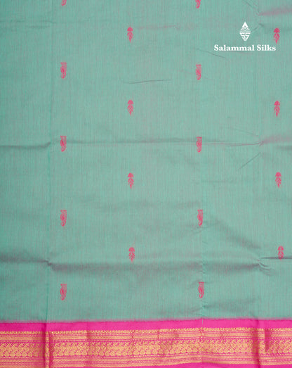 Dual Tone Green Kalyani Cotton Saree With Contrast Magenta Pink Border