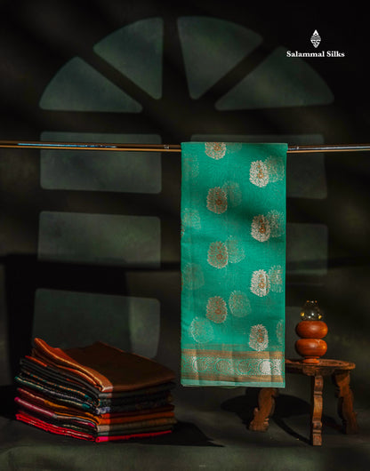 Sapphire Green Fancy Saree With Silver Zari Border