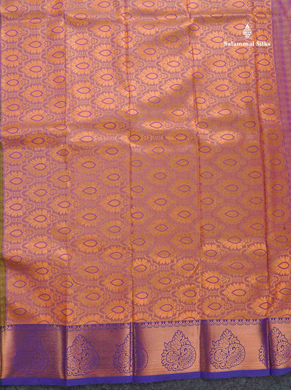 Semi Silk Saree - Olive Green Colour Body With Contrast Light Purple Blouse