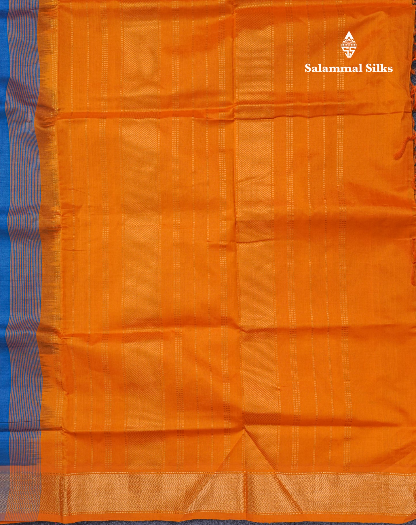 Blue Plain Semi Silk Cotton Saree With Contrast Mango Yellow Blouse