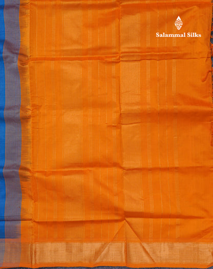 Blue Plain Semi Silk Cotton Saree With Contrast Mango Yellow Blouse