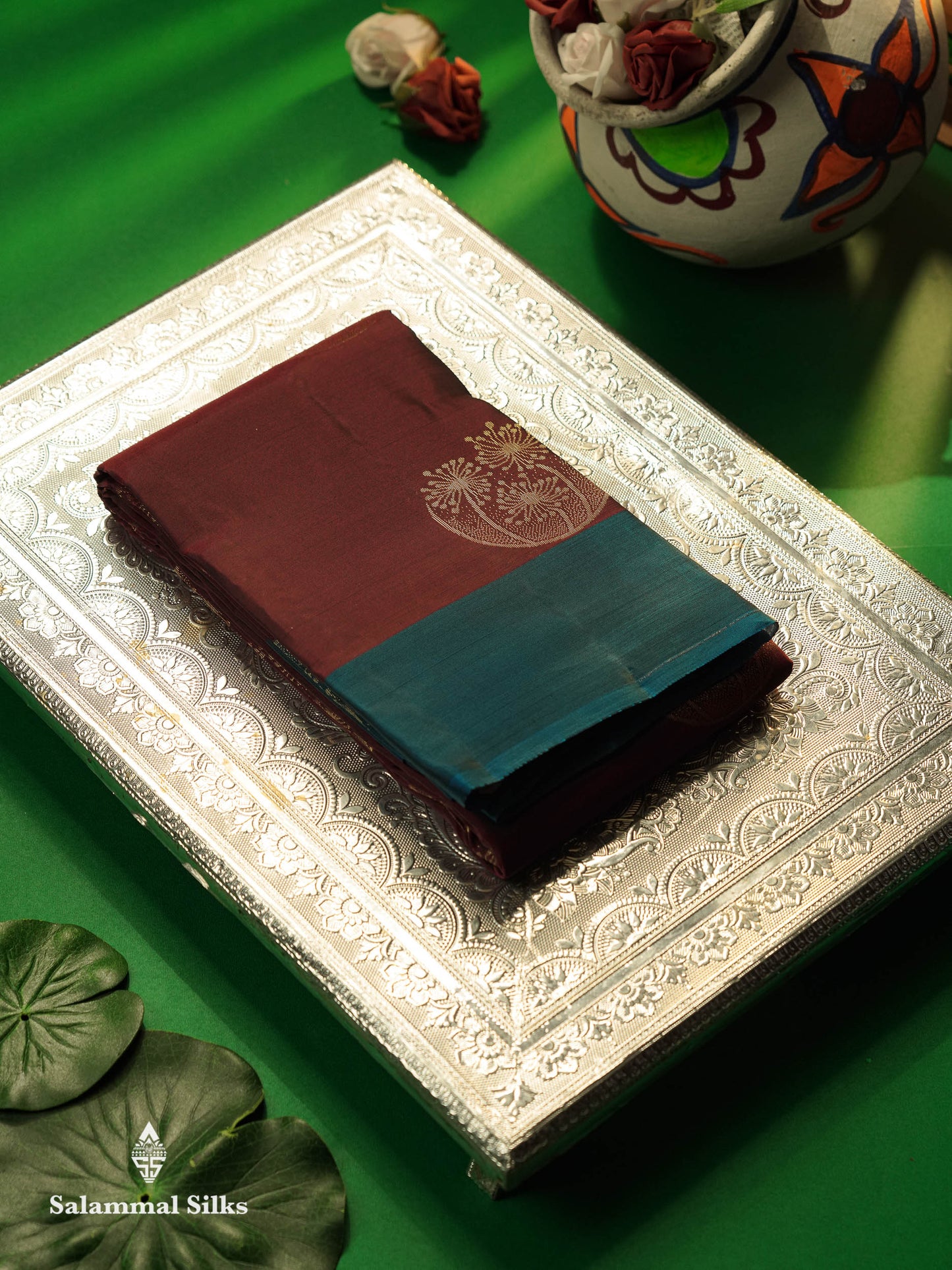 Beautiful Grey PureMix Kanjivaram Soft Silk Saree With Contrast Rust Orange Border