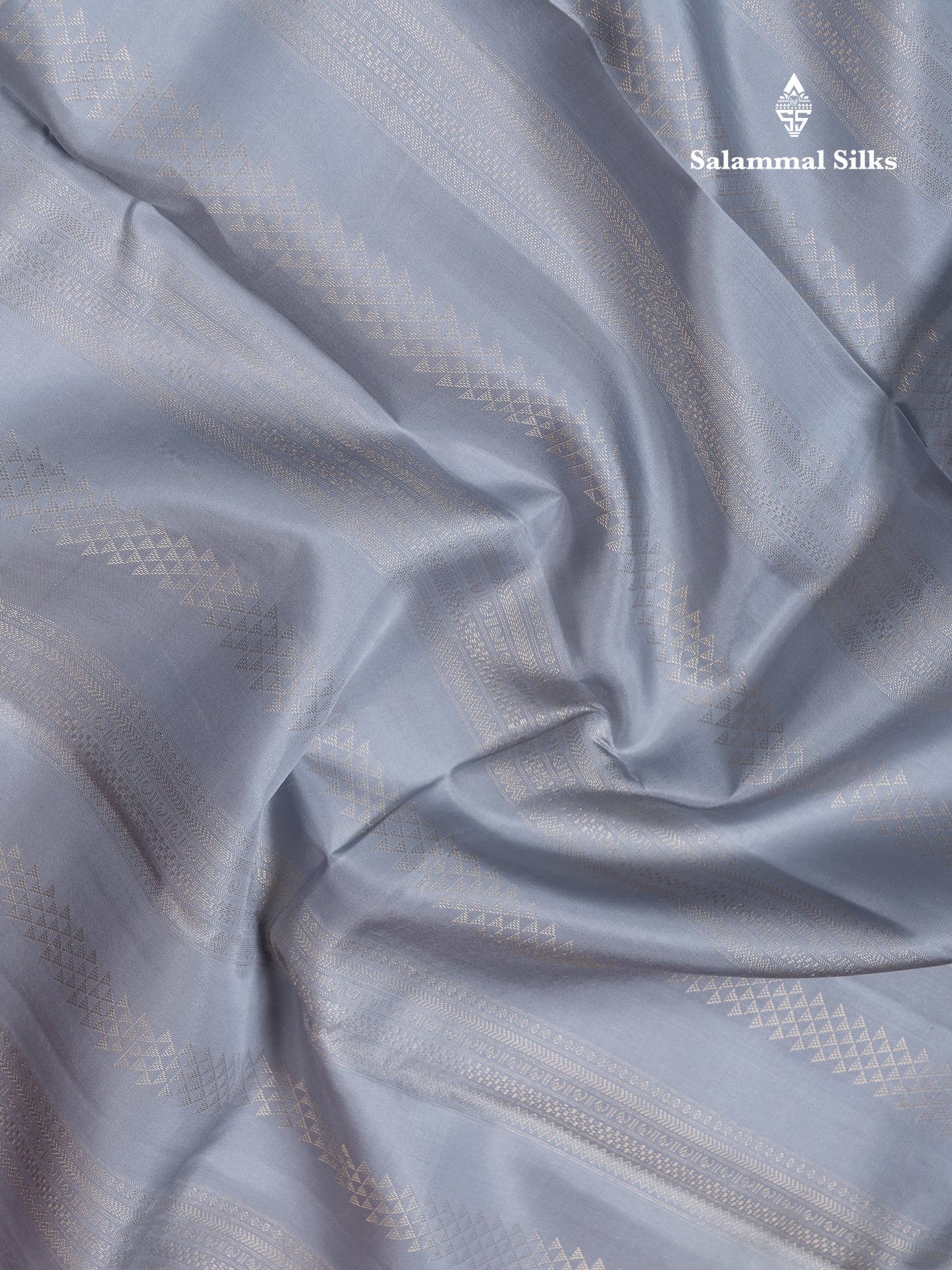 Beautiful Blueish Grey Pure Kanjivaram Silk Saree With Traditional Evening Morning Border