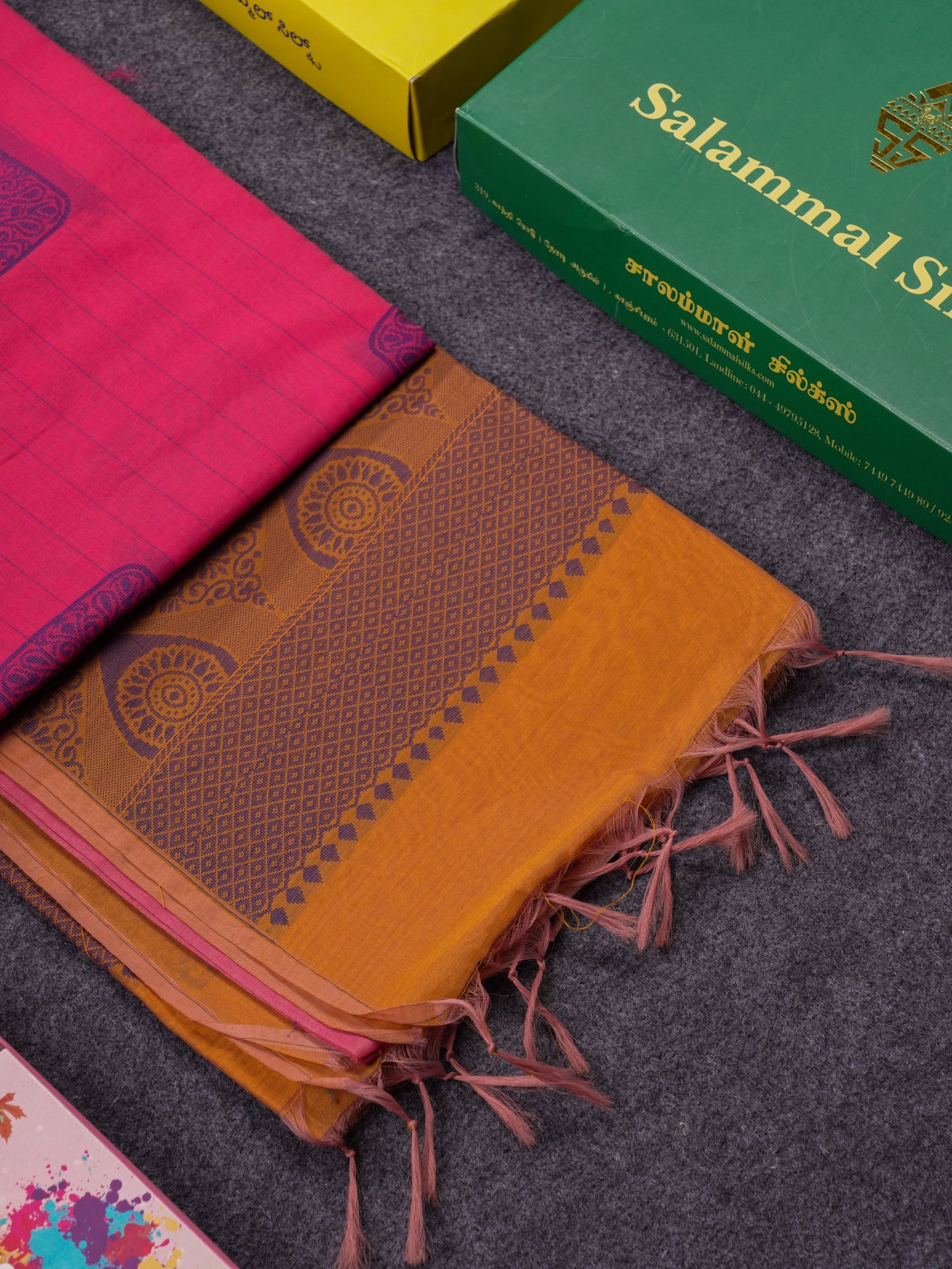 Beautiful Light Peach Fancy Kora Cotton Saree With Contrast Parrot Green Blouse
