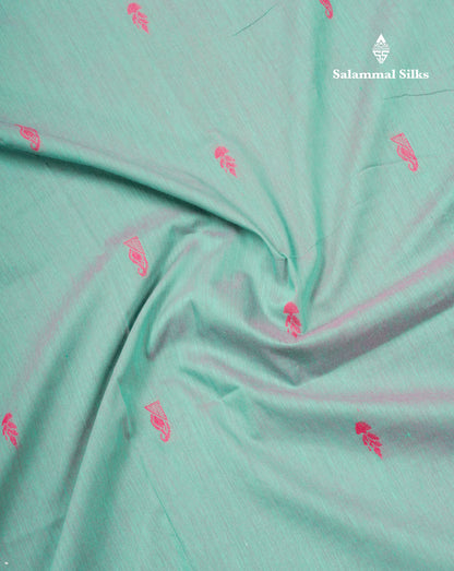 Dual Tone Green Kalyani Cotton Saree With Contrast Magenta Pink Border