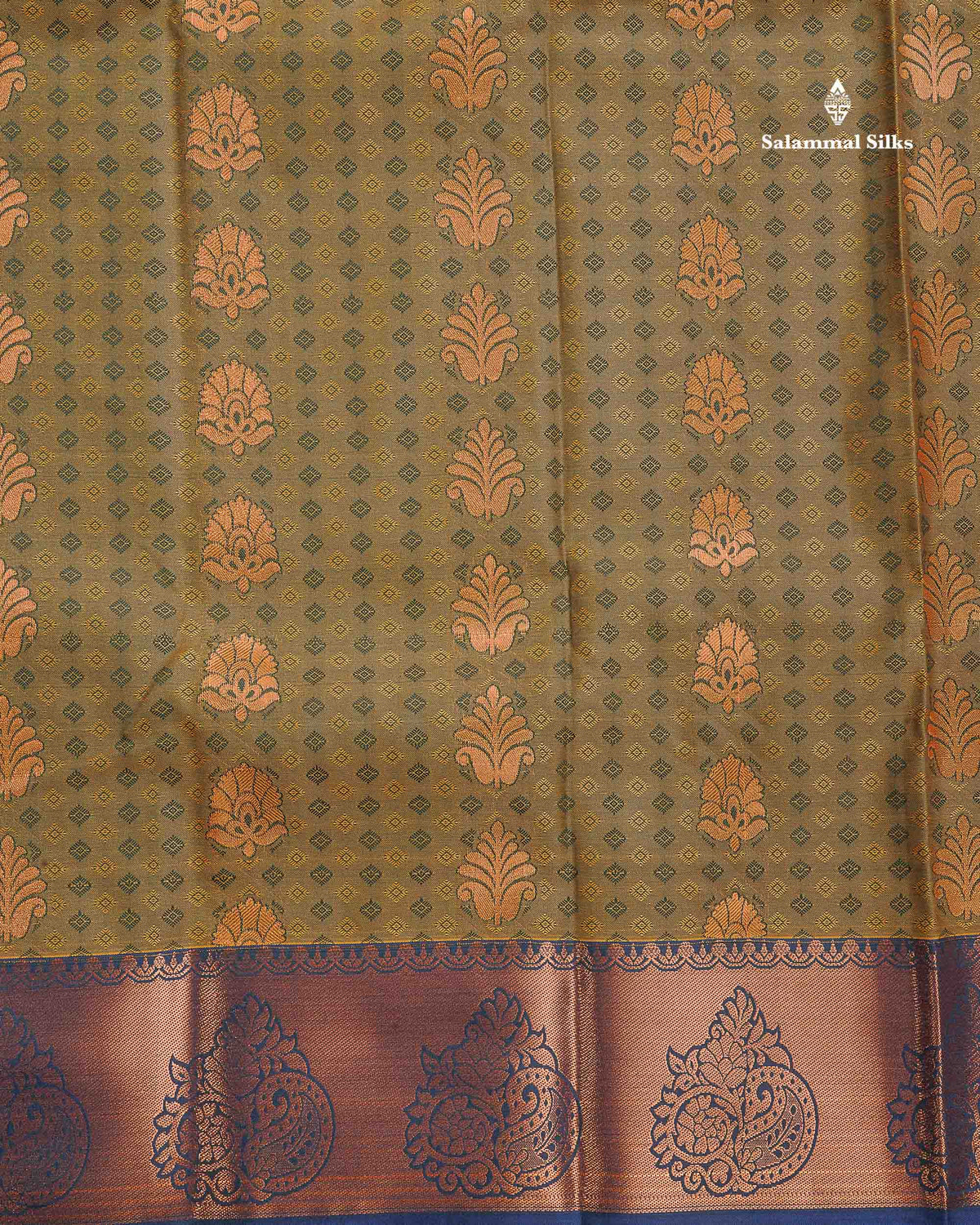 Semi Silk Saree - Olive Green Colour Body With Contrast Light Purple Blouse