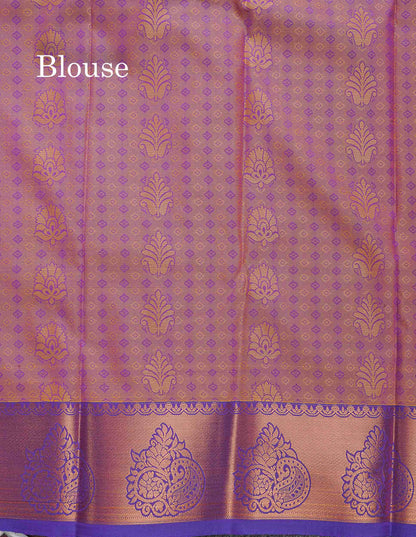 Semi Silk Saree - Olive Green Colour Body With Contrast Light Purple Blouse
