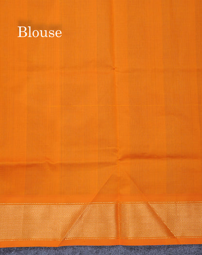 Blue Plain Semi Silk Cotton Saree With Contrast Mango Yellow Blouse