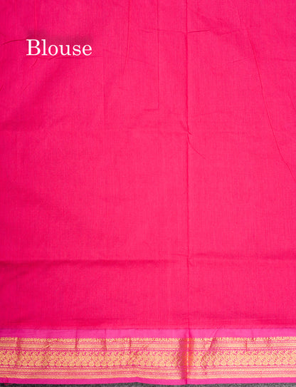 Dual Tone Green Kalyani Cotton Saree With Contrast Magenta Pink Border