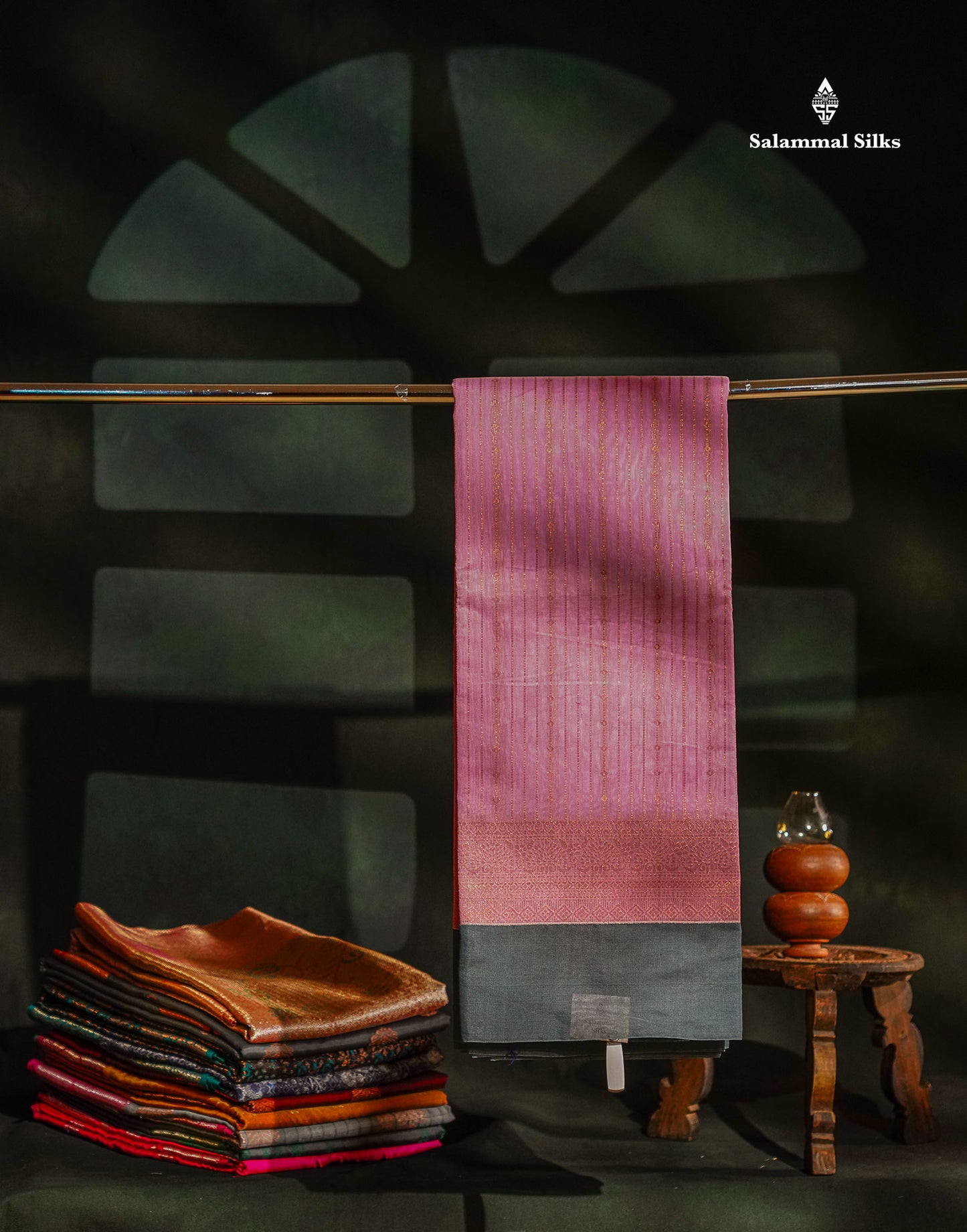 Beautiful Light Pink Zari Lines Kota Cotton Saree With Contrast Grey Plain Border