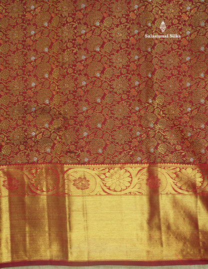 Pure Zari Dark Maroon Pure Kanjivaram Silk Saree With Meenakari work