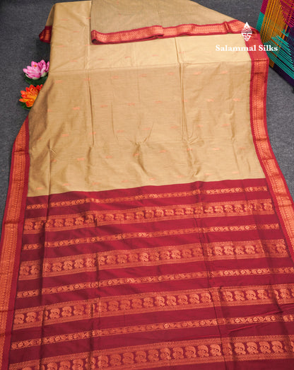 Cream Kalyani Cotton Saree With Contrast Dark Maroon Border