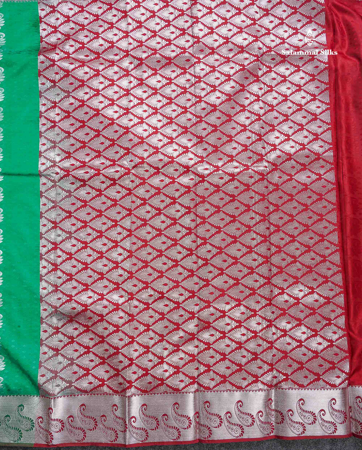Semi Silk Saree - Sapphire Green Colour Body With Contrast Maroon Blouse