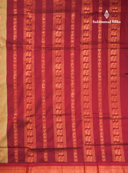 Cream Kalyani Cotton Saree With Contrast Dark Maroon Border