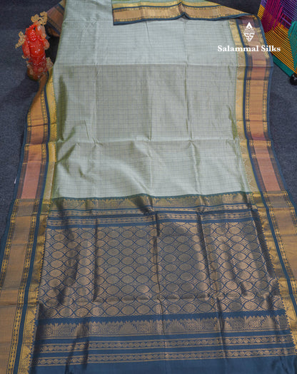 Light Rexona Checks Semi Silk Cotton Saree With Contrast Blue Shade Traditional Border