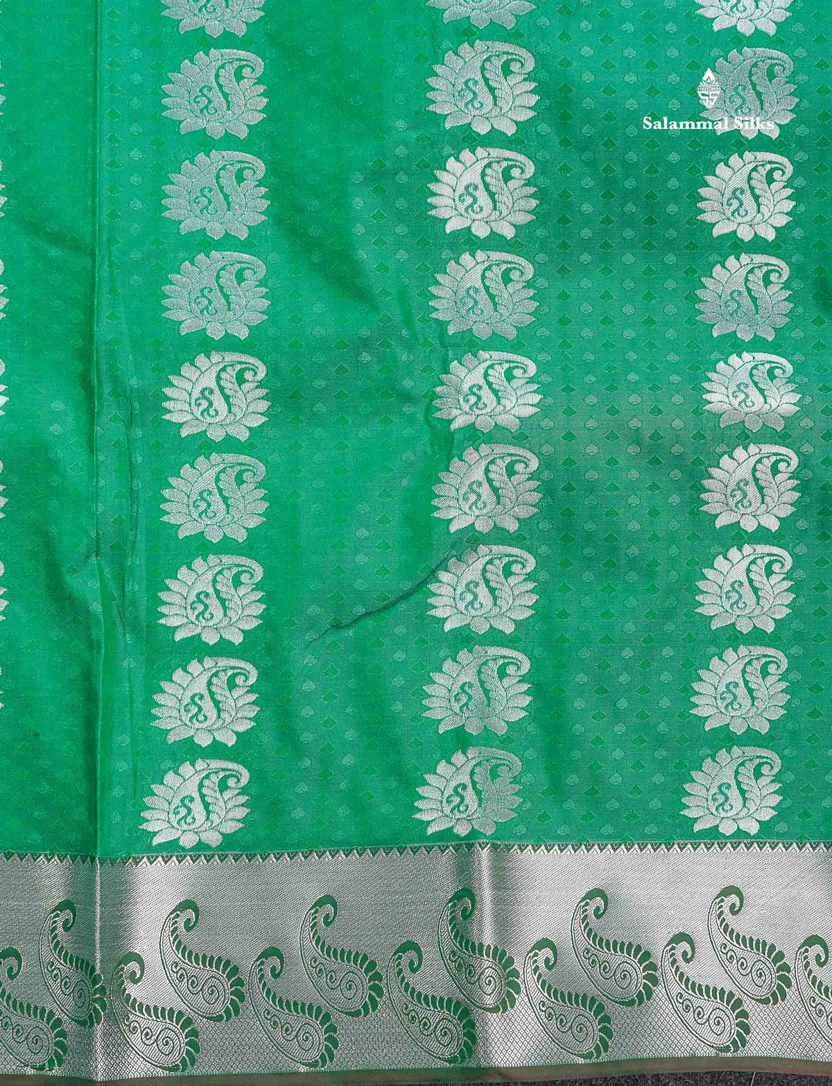 Semi Silk Saree - Sapphire Green Colour Body With Contrast Maroon Blouse
