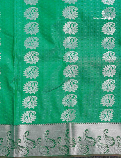 Semi Silk Saree - Sapphire Green Colour Body With Contrast Maroon Blouse