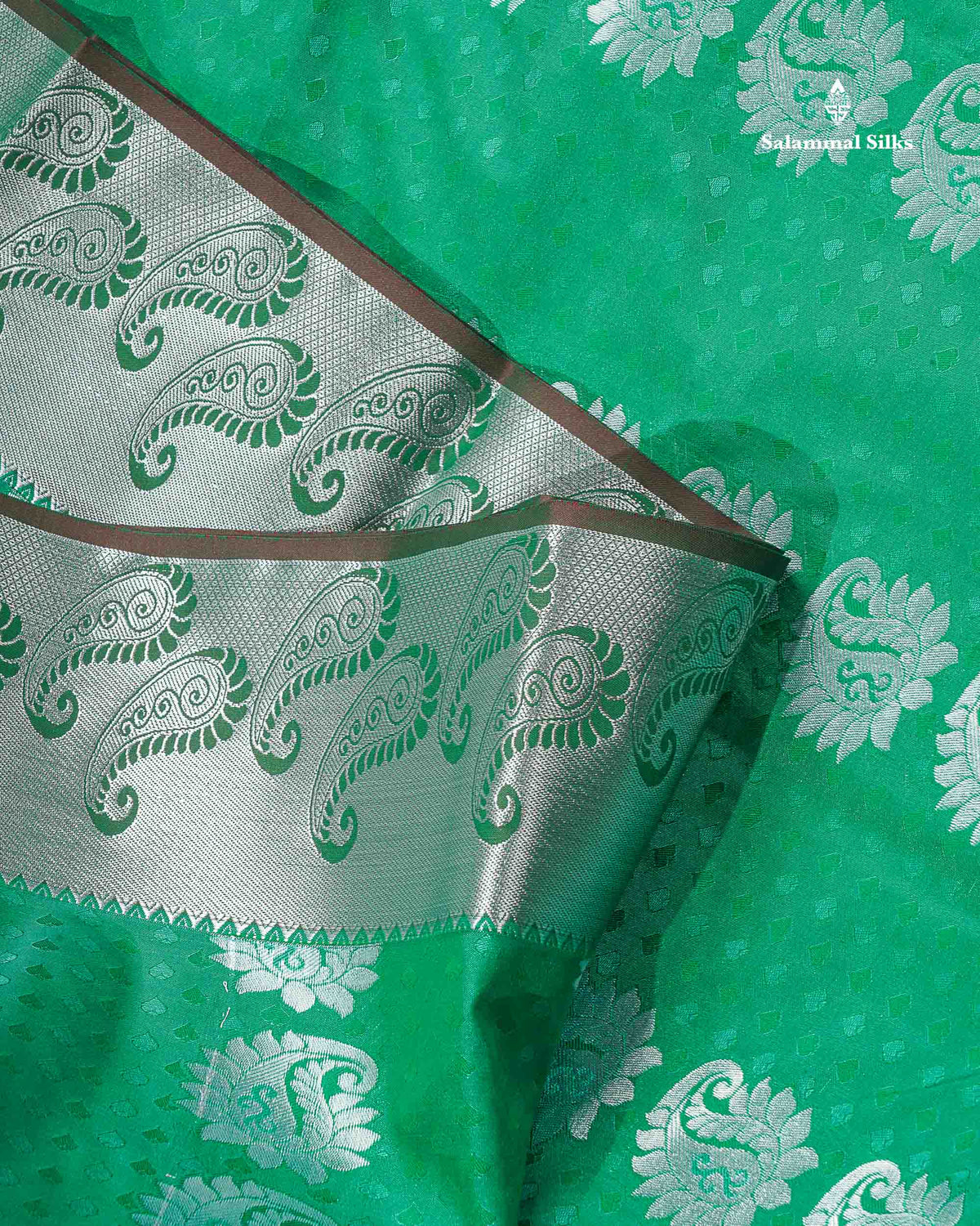 Semi Silk Saree - Sapphire Green Colour Body With Contrast Maroon Blouse