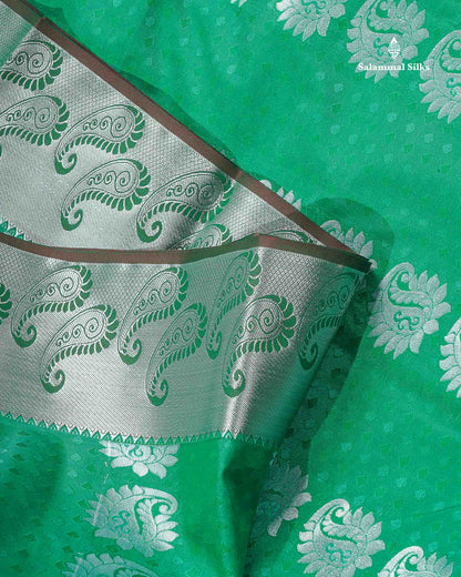 Semi Silk Saree - Sapphire Green Colour Body With Contrast Maroon Blouse