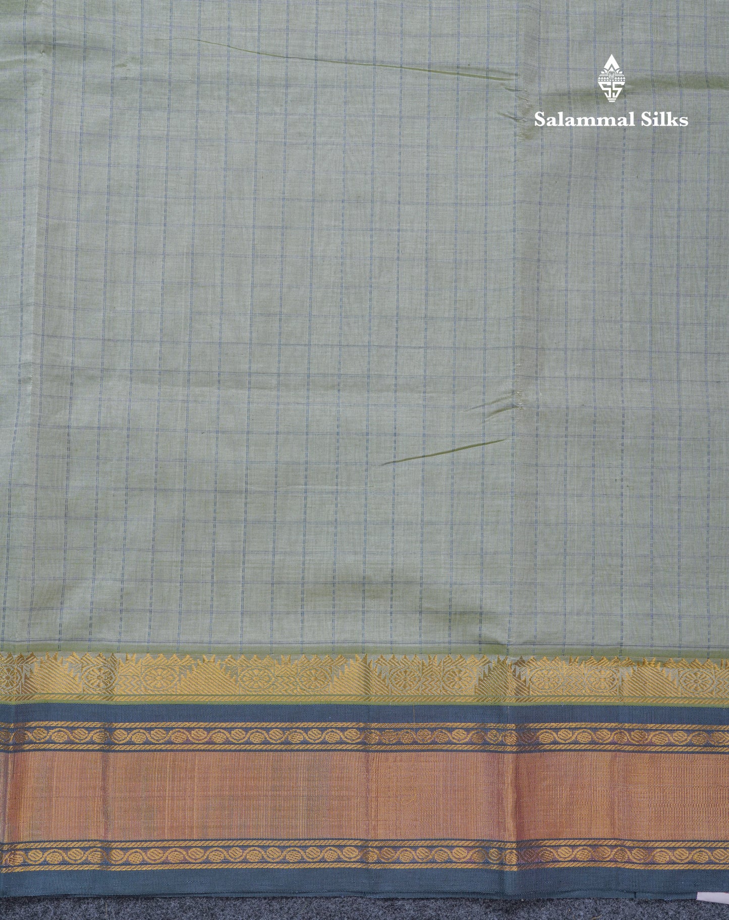 Light Rexona Checks Semi Silk Cotton Saree With Contrast Blue Shade Traditional Border