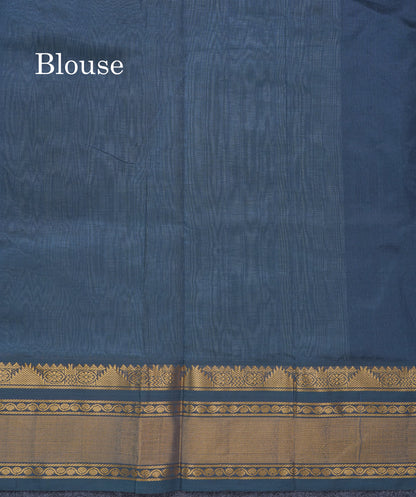 Light Rexona Checks Semi Silk Cotton Saree With Contrast Blue Shade Traditional Border