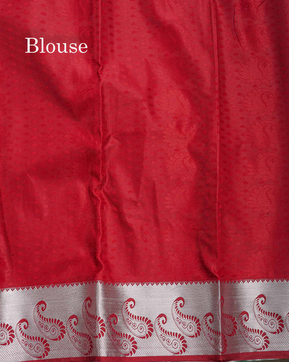 Semi Silk Saree - Sapphire Green Colour Body With Contrast Maroon Blouse
