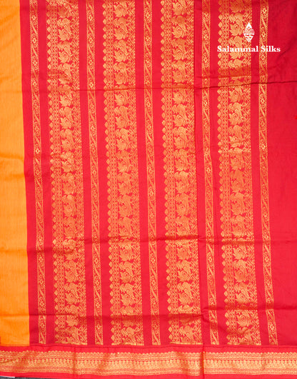 Mango Yellow Kalyani Cotton Saree With Contrast Red Border