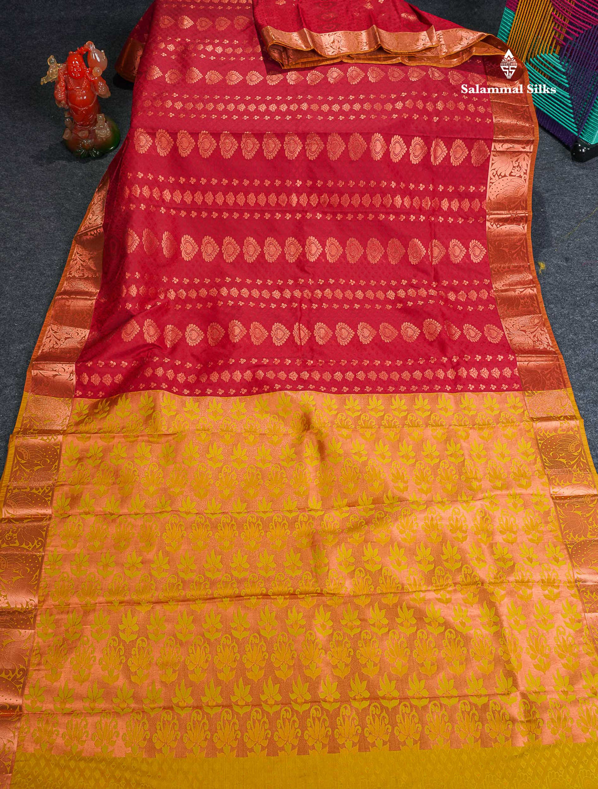 Semi Silk Saree - Maroon Colour Body With Contrast Manthulir Yellow Blouse 
