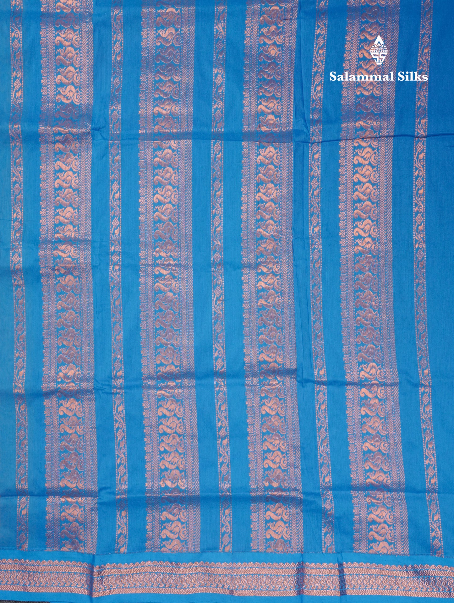 Sandal Kalyani Cotton Saree With Contrast Sky Blue Border