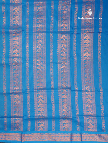 Sandal Kalyani Cotton Saree With Contrast Sky Blue Border