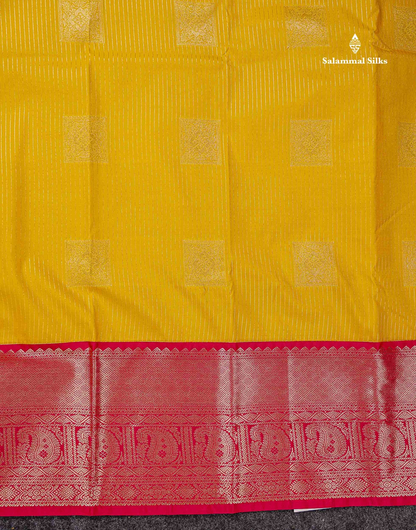 Semi Silk Saree - Yellow Butta With Lines Along With Contrast Redish Pink Traditional Evening Morning Border