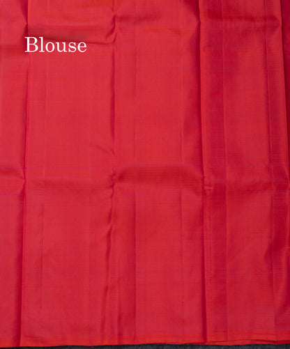 Beautiful Bottle Green Fancy Pure Kanjivaram Silk Saree With Contrast Pinkish Orange Blouse