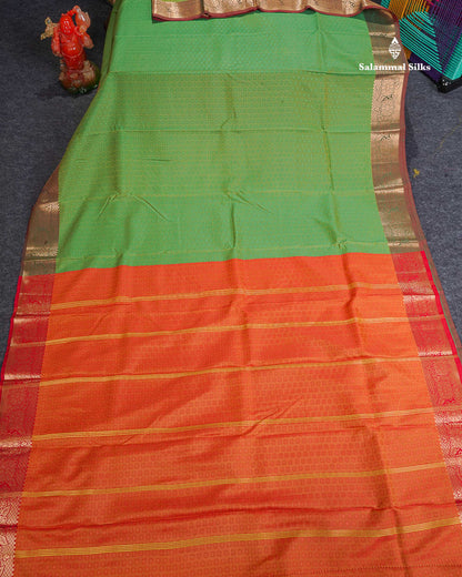 Semi Silk Saree - Light Green Colour Body With Blouse