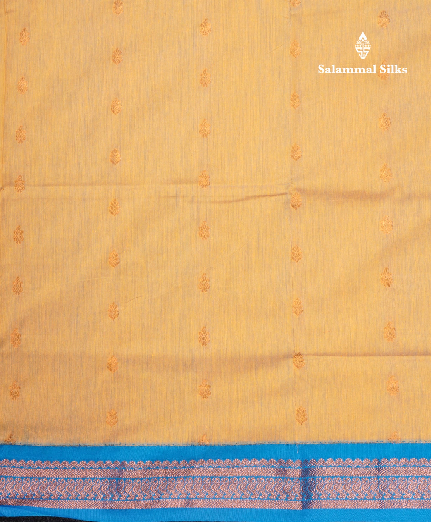 Sandal Kalyani Cotton Saree With Contrast Sky Blue Border